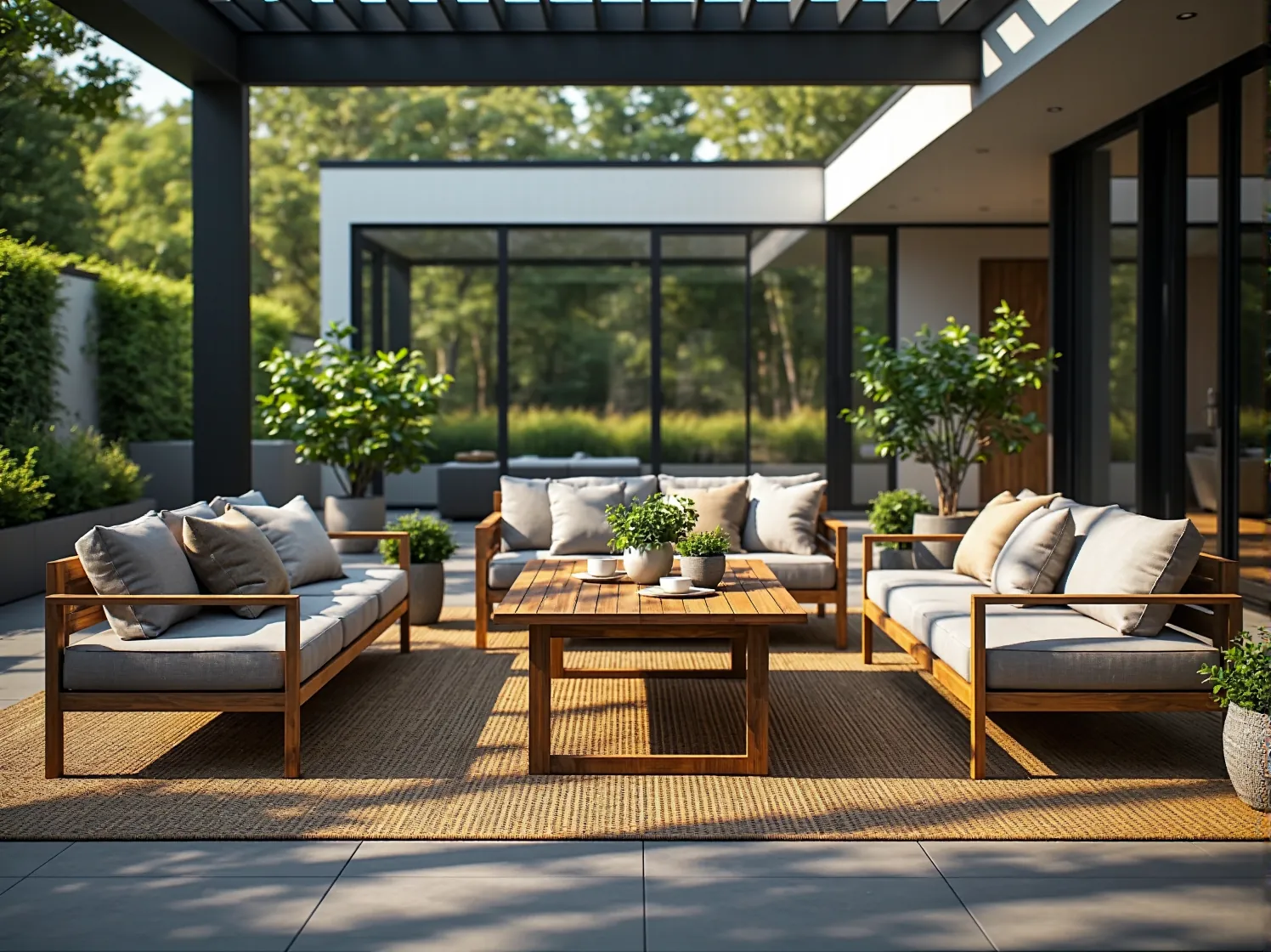 Modułowy stół ogrodowy drewniany z salonem tarasowym