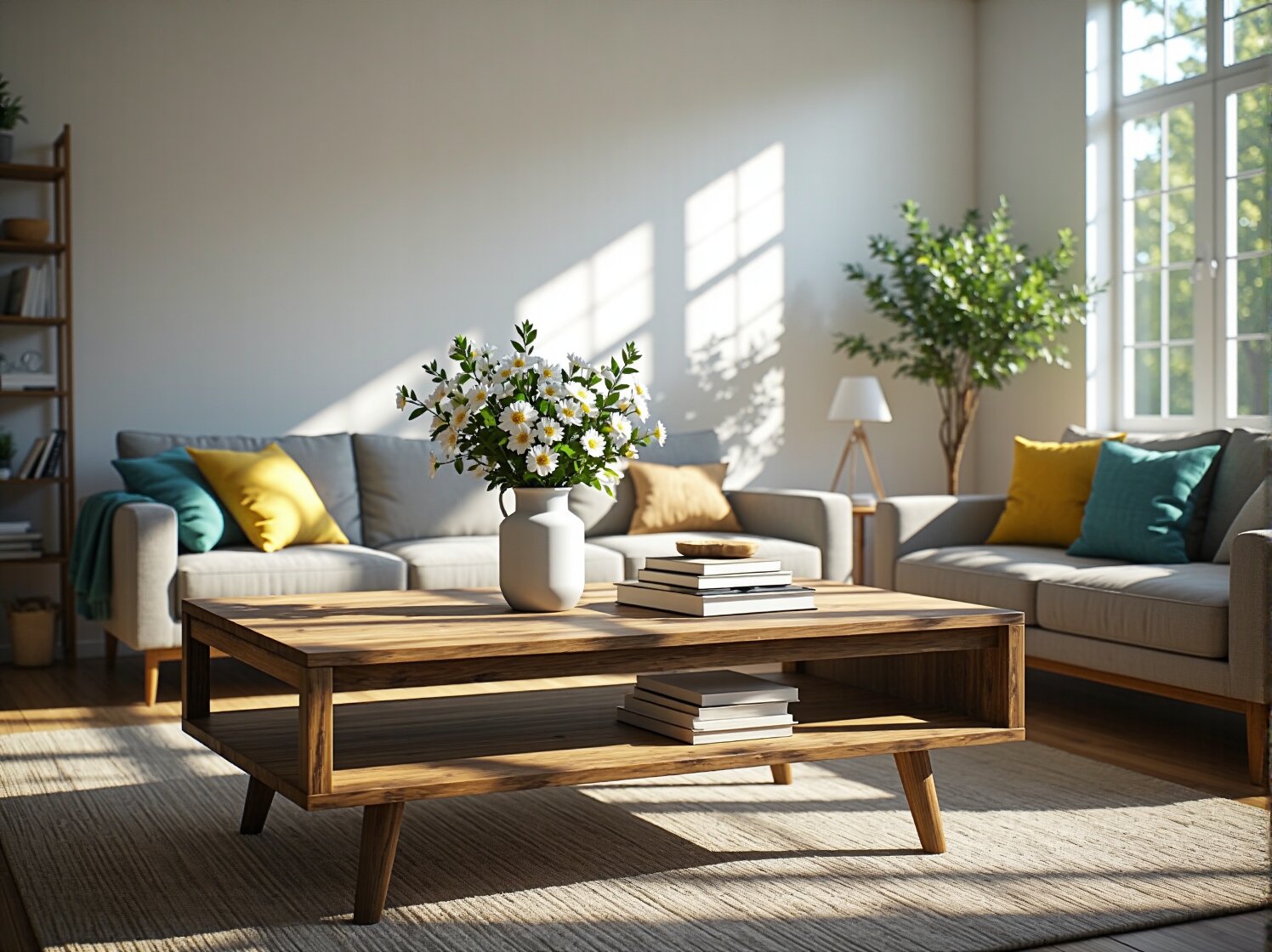 Drewniany stolik kawowy dąb naturalny z dolną półką