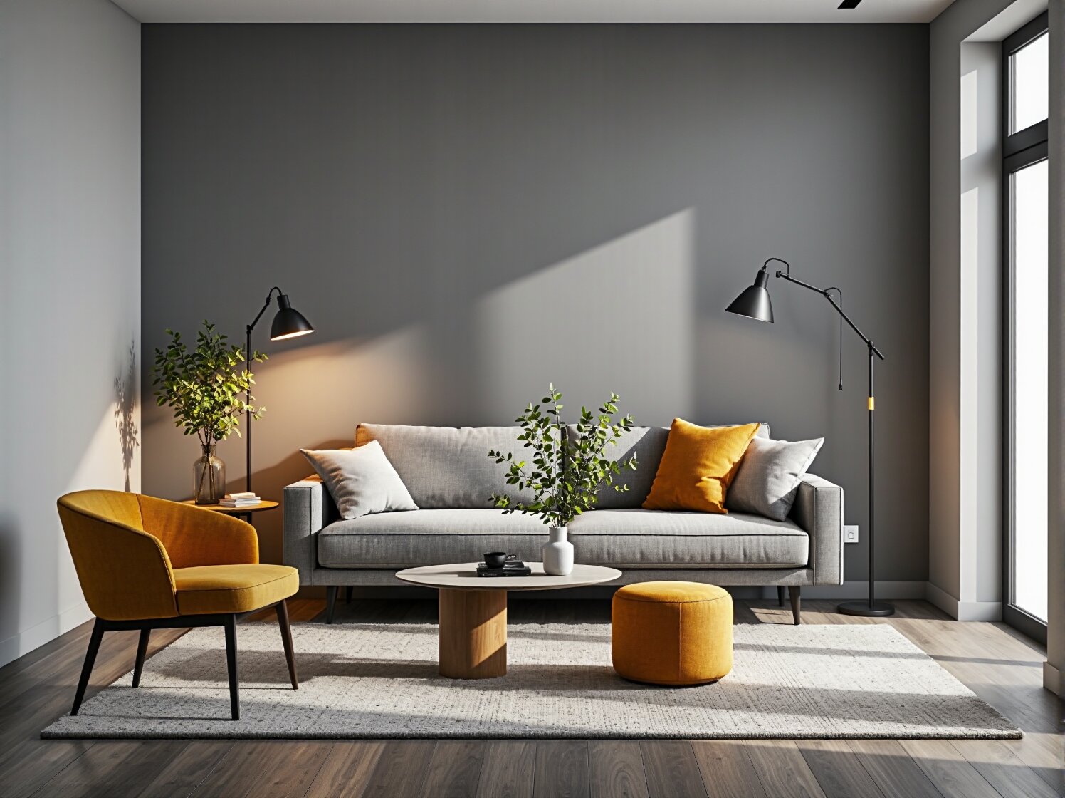 Zbliżenie na minimalistyczny kinkiet elewacyjny zamontowany na ścianie z surowego betonu, dający ciepłe światło.