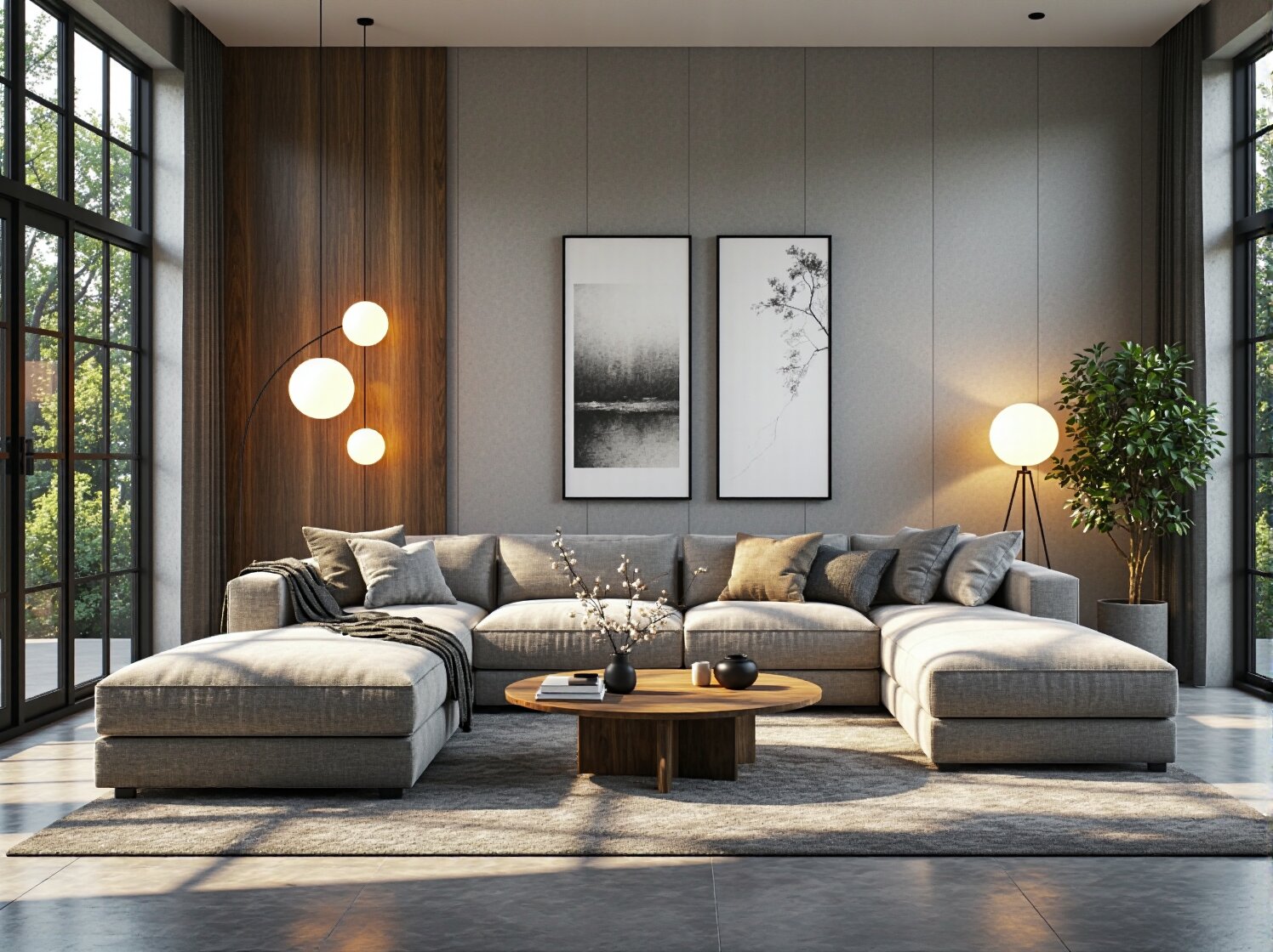 Nowoczesna lampa podłogowa z trzema mlecznymi kloszami kulowymi