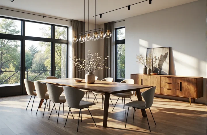 Nowoczesna lampa wisząca ze szklanymi kloszami i czarną metalową ramą