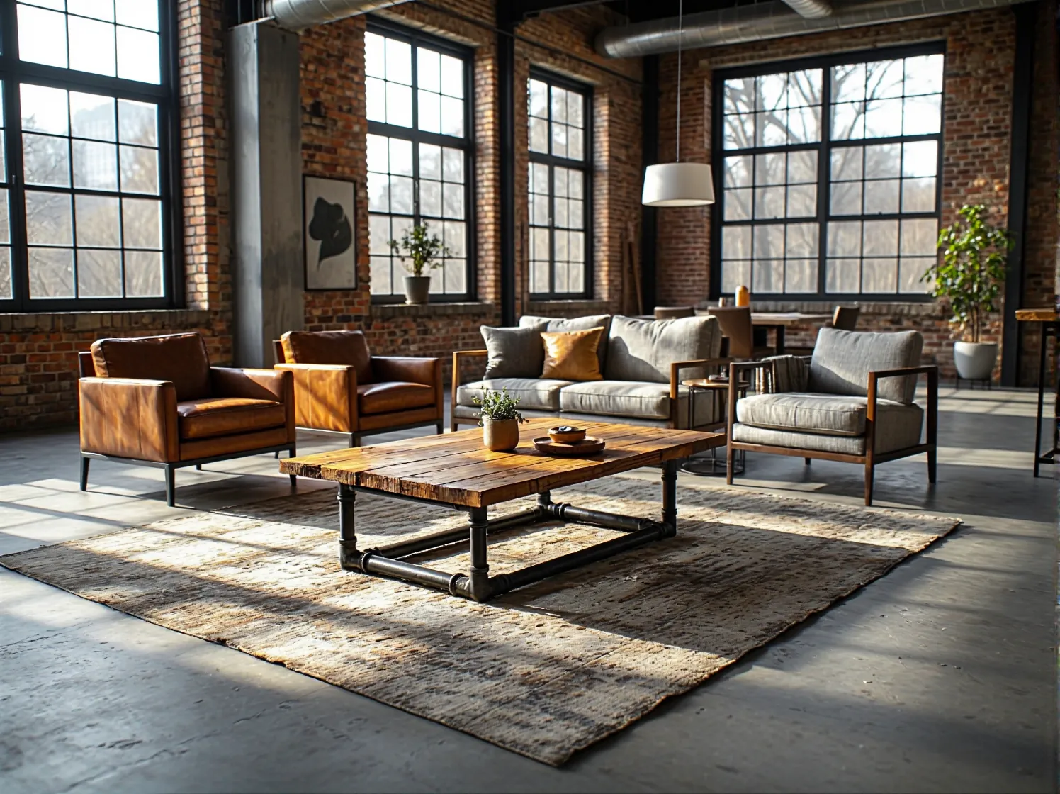 Industrialny stolik kawowy z drewnianym blatem i metalowymi nogami