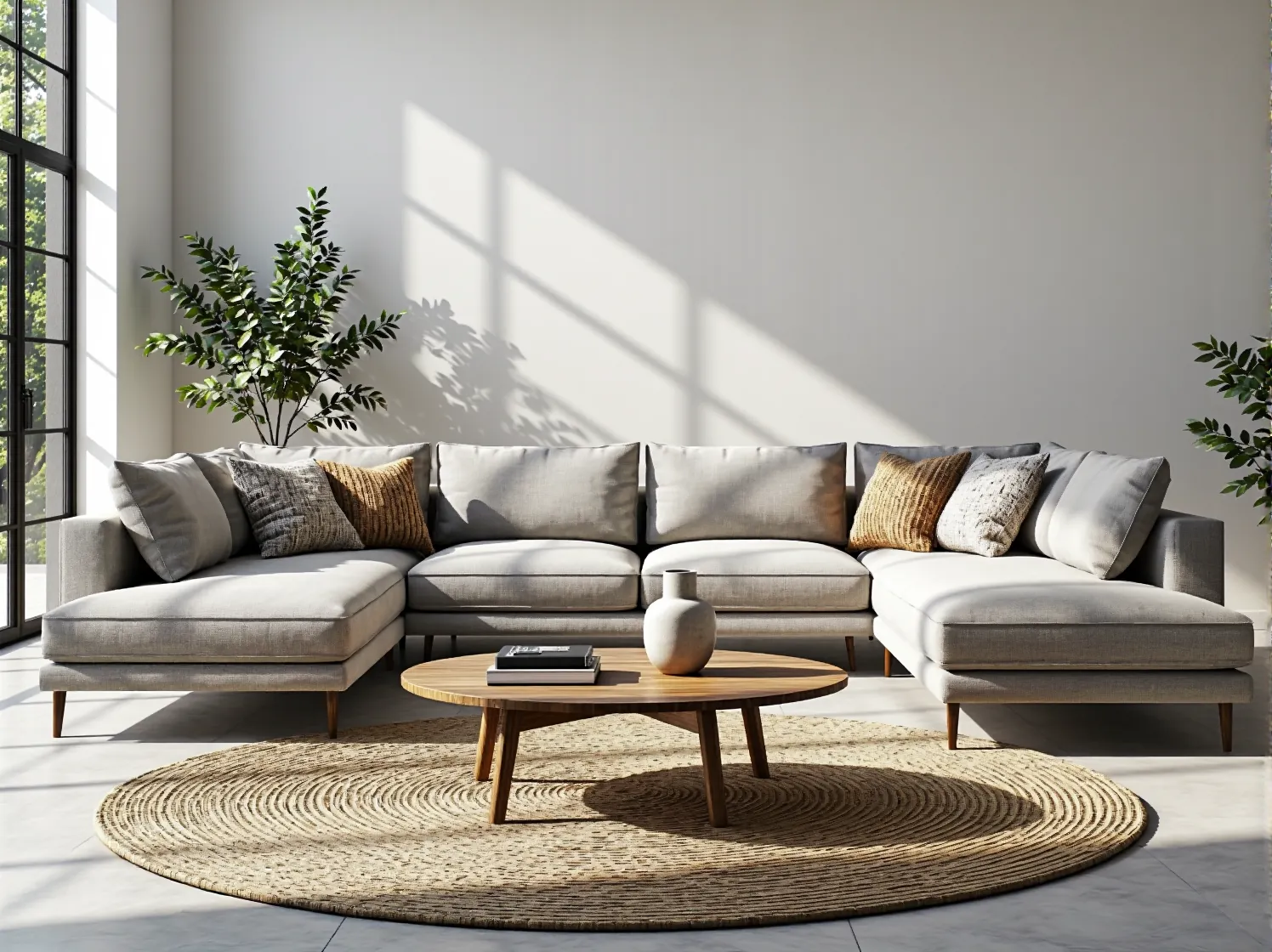 Nowoczesna sofa narożna szara z poduszkami dekoracyjnymi