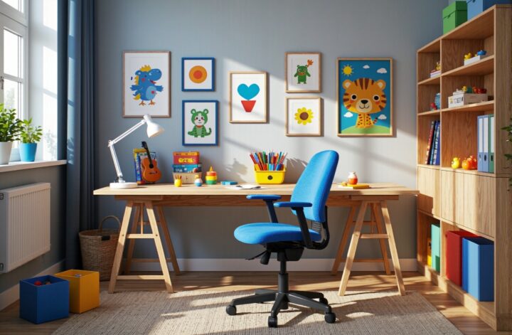 Ergonomiczne krzesło dziecięce niebieskie z regulowaną wysokością