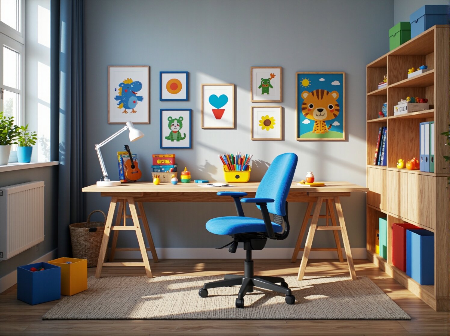 Ergonomiczne krzesło dziecięce niebieskie z regulowaną wysokością