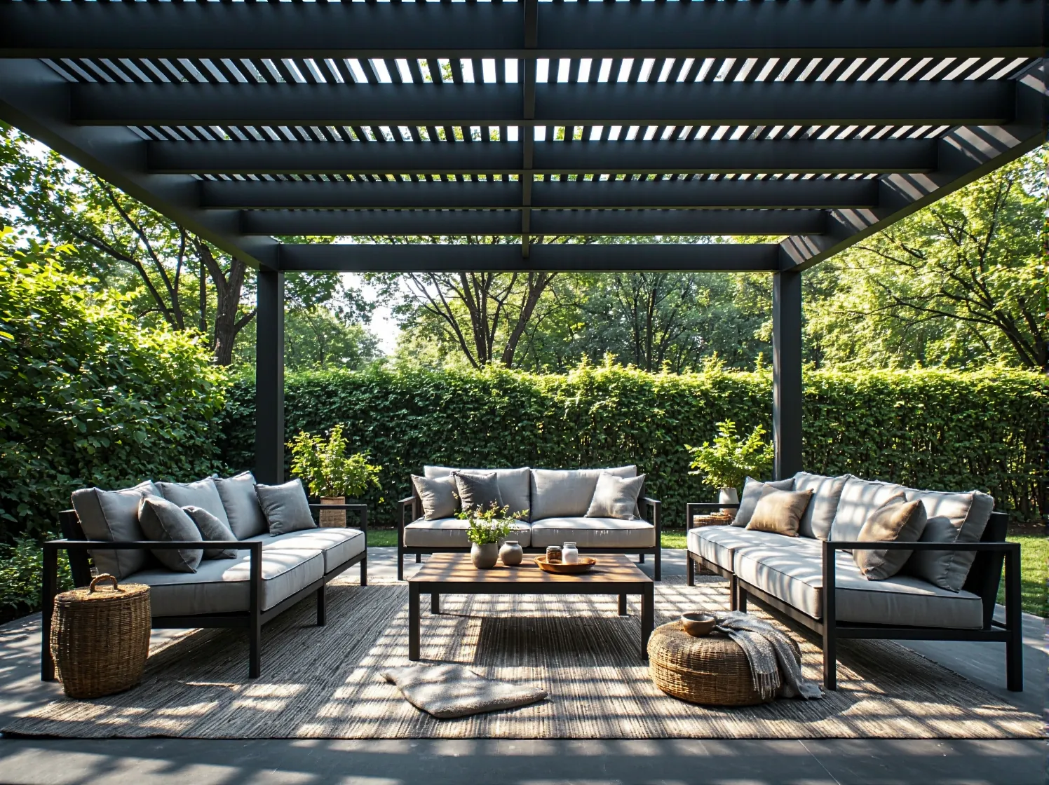 Pergola ogrodowa antracyt z aluminiową kratownicą i oświetleniem