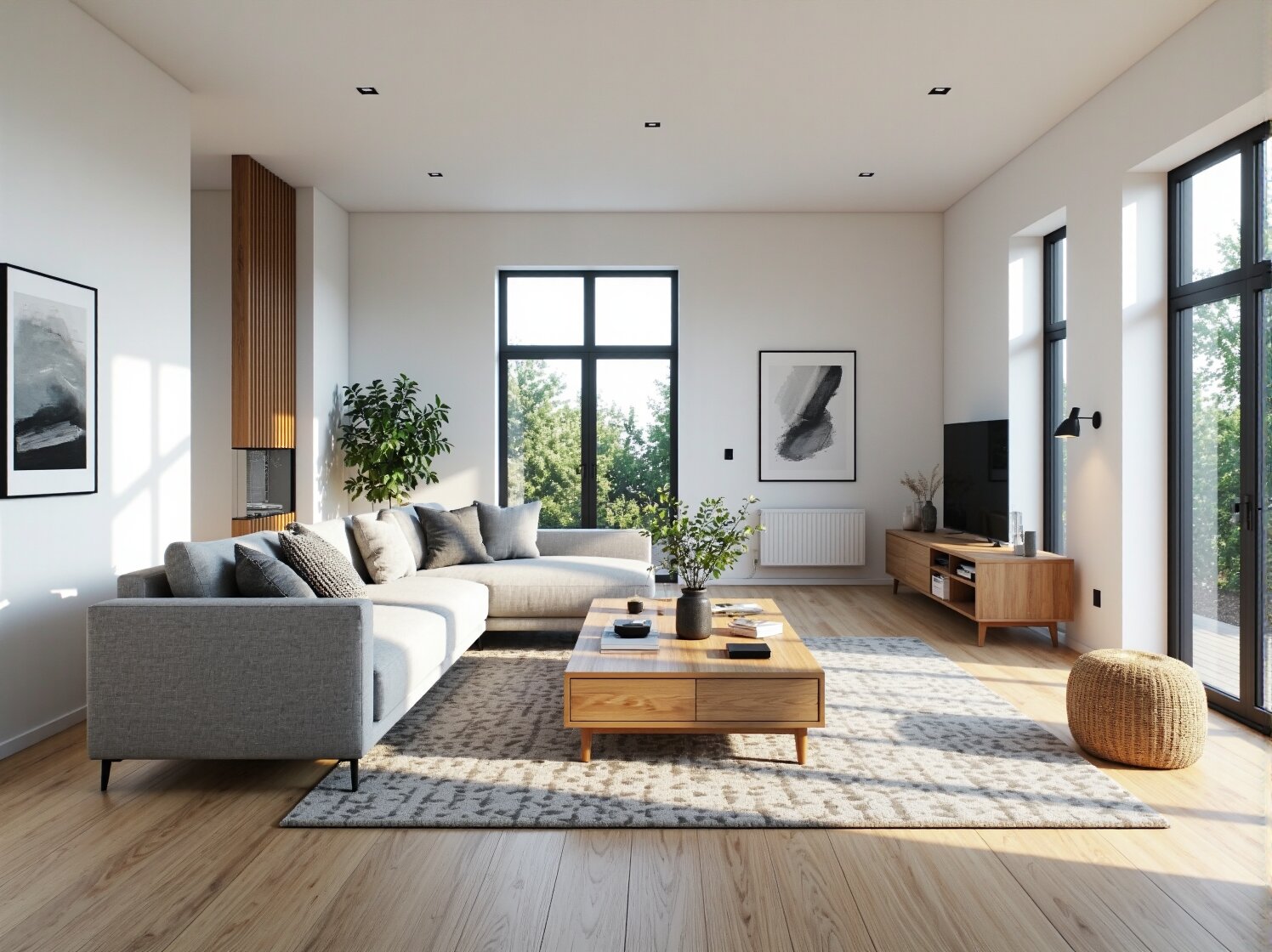 Skandynawski zestaw mebli dębowych ze stolikiem kawowym i szafką RTV