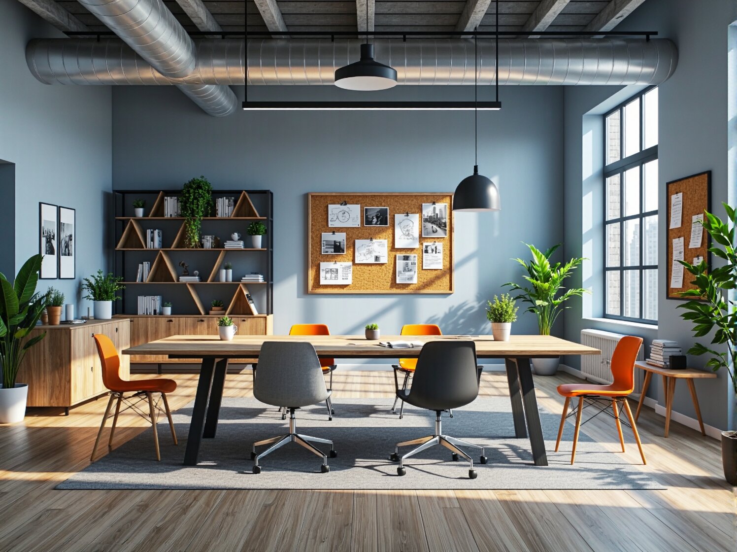 Duży stół konferencyjny dębowy na metalowych nogach