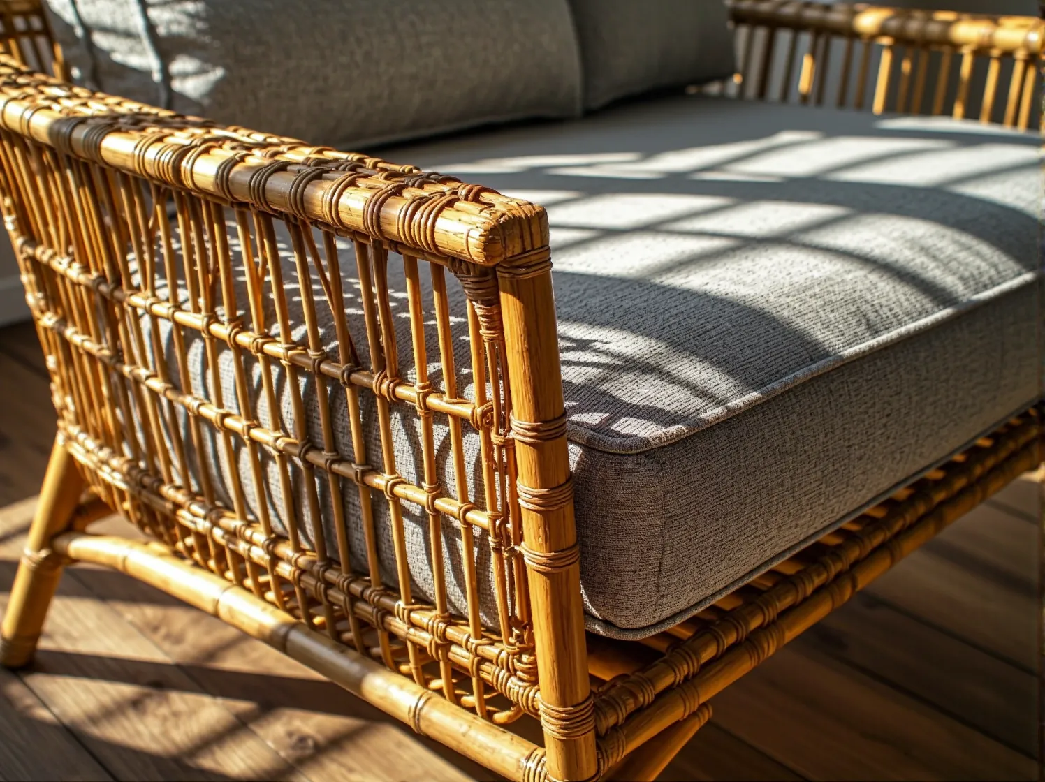 Zbliżenie na ręczne odnawianie krzesła z rattanu, co podkreśla satysfakcjonujący charakter renowacji.