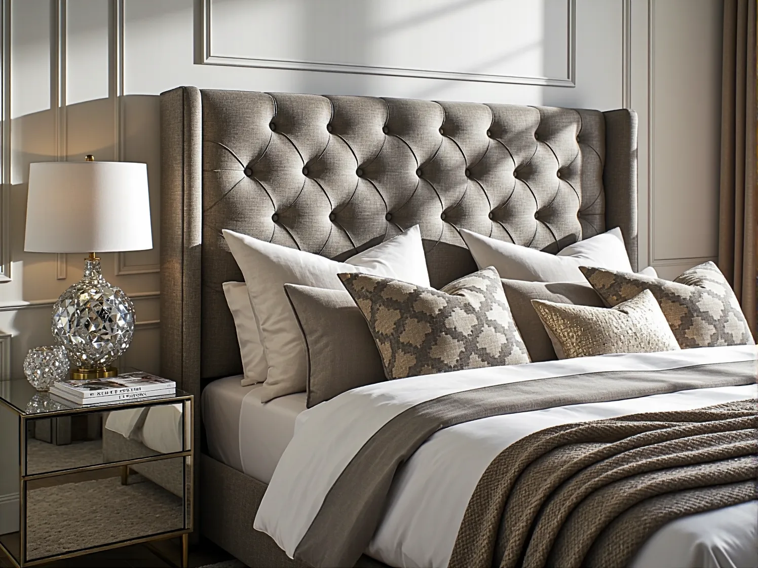 Sofa glamour o organicznym kształcie i welurowym obiciu, symbol luksusu w trendach wnętrzarskich na 2025.