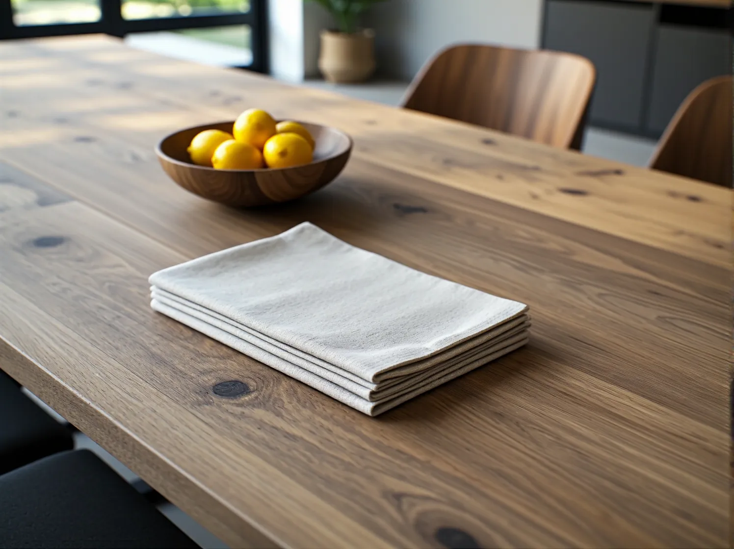 Designerski stół jadalniany z materiałów z recyklingu, podkreślający troskę o środowisko w nowoczesnym domu.