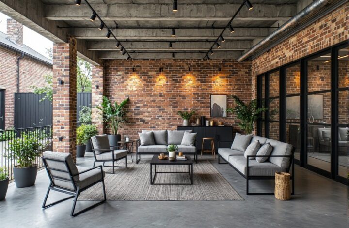 Zestaw mebli wypoczynkowych szary z metalową ramą w stylu industrialnym