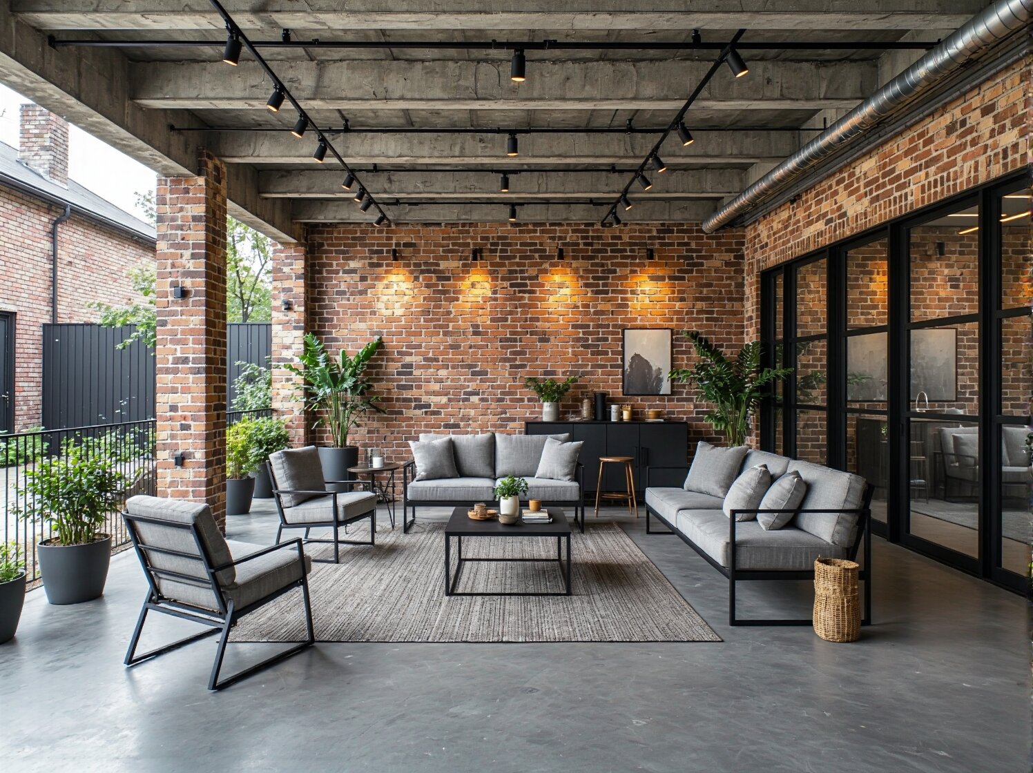 Zestaw mebli wypoczynkowych szary z metalową ramą w stylu industrialnym